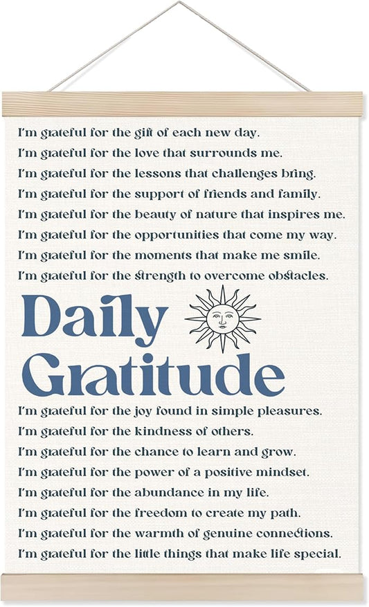 Welshower Vintage Daily Gratitude Positive Affirmations Poster Hanger Frame, Retro Motivational Wall Art Prints Decor for Home Bedroom Dorm Office Yoga Studio Framed, 12x16 Inch（blue）