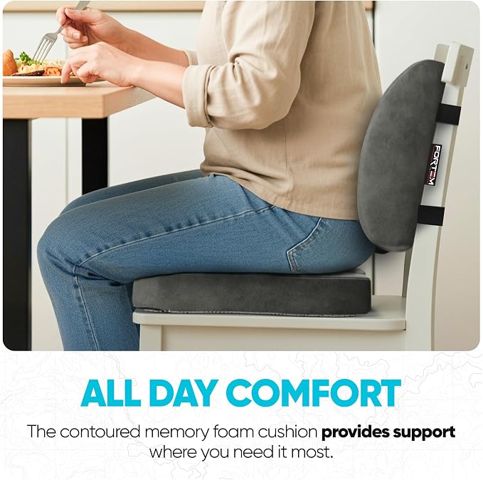 FORTEM Seat Cushion, Office Chair Cushion, Lumbar Support Pillow for Office Chair, Memory Foam Car Seat Cushions, Sciatica Coccyx Tailbone Pain Relief, Cushions for Back Support, Washable, Non Slip