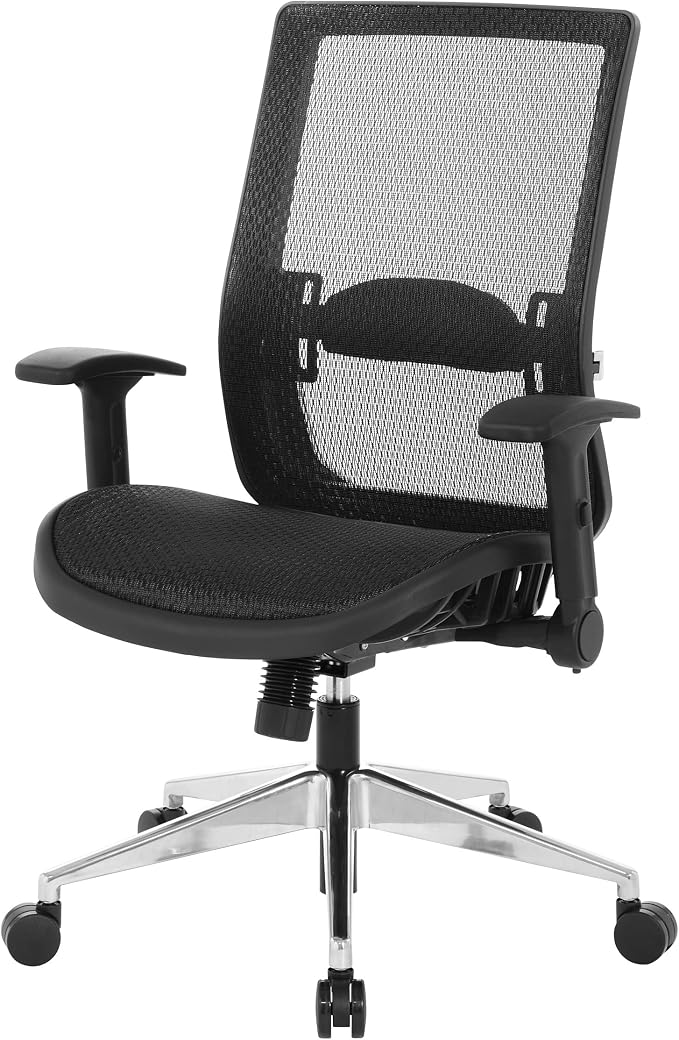 Space Seating 867A Series Adjustable Manager's Office Chair with Breathable Matrix Back and Padded Flip Arms, Black