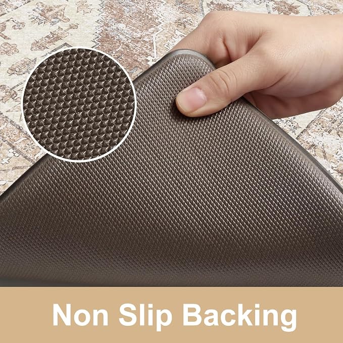 KIMODE Kitchen Mats Cushioned Anti Fatigue, 20"x39" Farmhouse Kitchen Rug, Non Slip Kitchen Mats for Floor, Padded Kitchen Floor Mats, Standing Desk Mat for Sink, Laundry, Desk Khaki