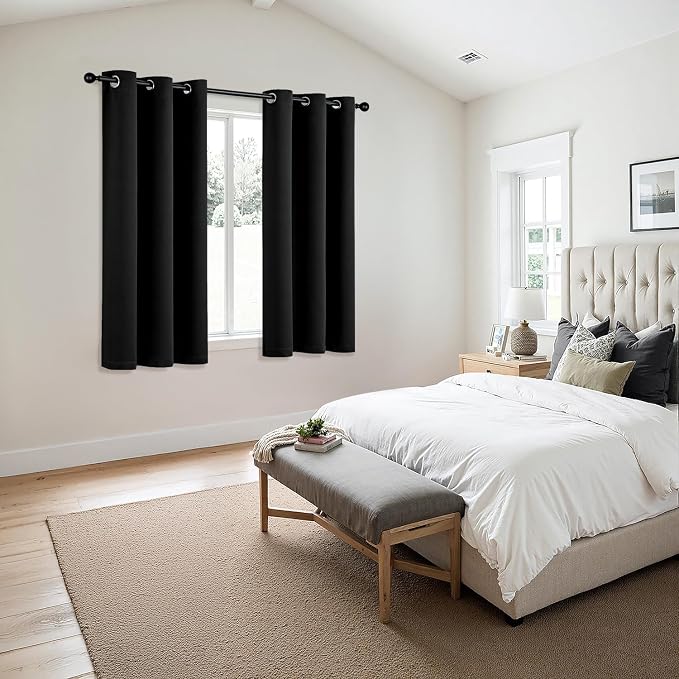 MIULEE Blackout Curtains for Bedroom Living Room 2 Panels, Thermal Insulated Room Darkening Drapes Grommet Noise Reducing Light Blocking Window Treatments 63 Inches Long 34x63 Inch Black