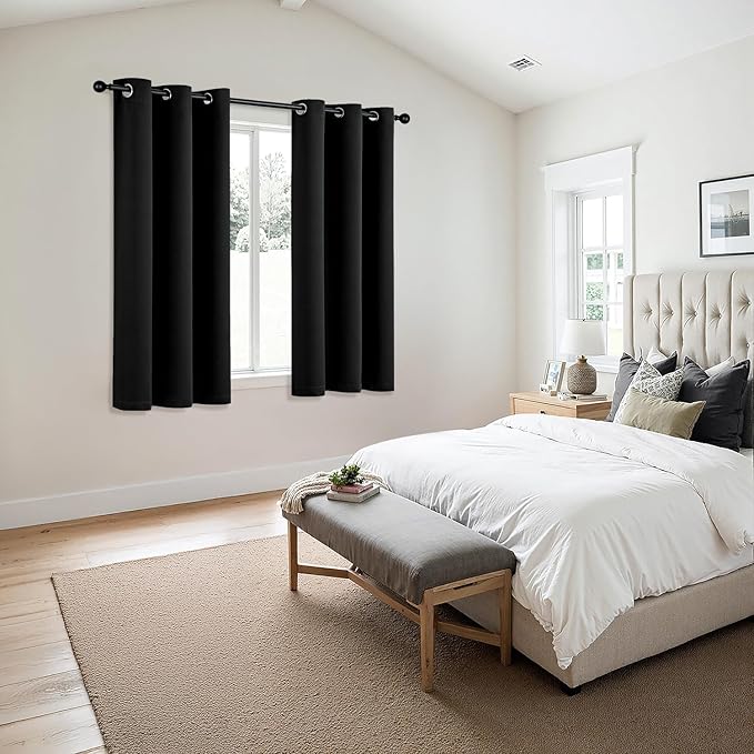 MIULEE Blackout Curtains for Bedroom Living Room 2 Panels, Thermal Insulated Room Darkening Drapes Grommet Noise Reducing Light Blocking Window Treatments 50 Inches Long 40x50 Inch Black