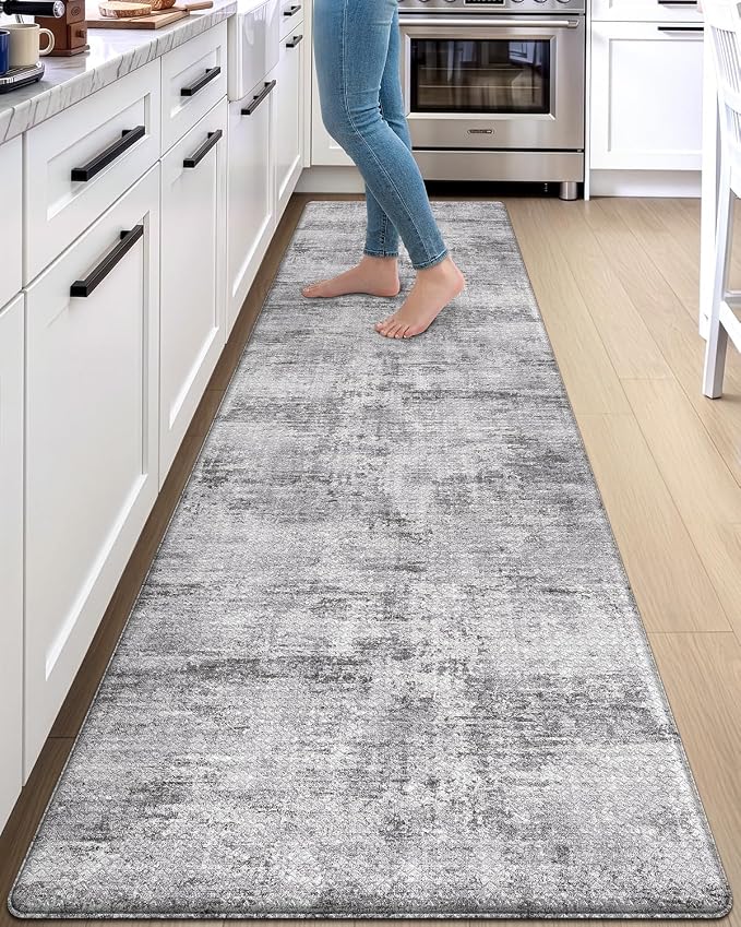 DEXI Kitchen Floor Mats Cushioned Anti Fatigue Runner, 23x107 Dark Grey | Wide Standing Comfort, Waterproof Oil-proof, Memory Foam Padded for Front Sink Laundry