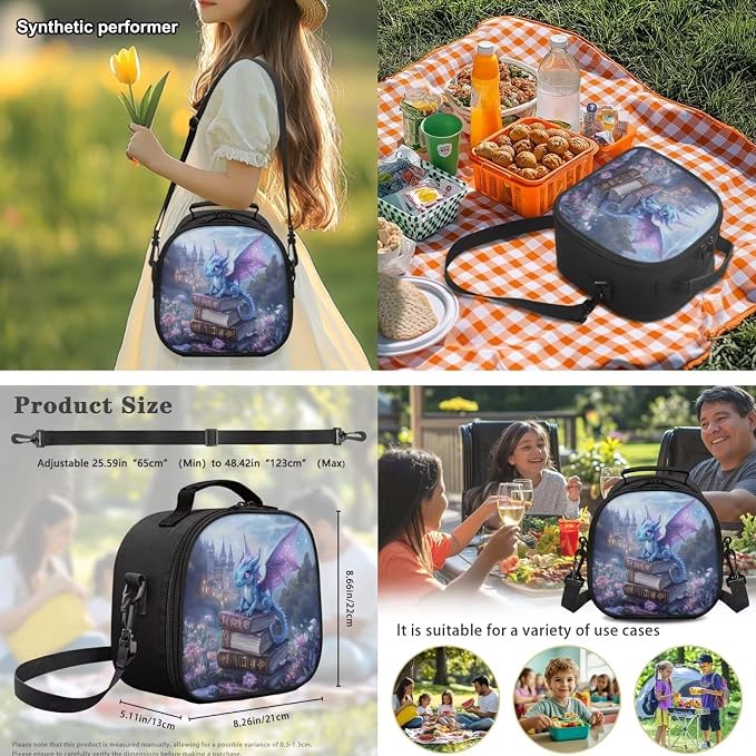 Kawaii Dragon Girls School Backpack Set 4 PCS, 17 Inch Cute Cartoon Dragon Bookbag with Lunch Bag for Elementary Kids Ages 6-8 Back to School, Book Lover