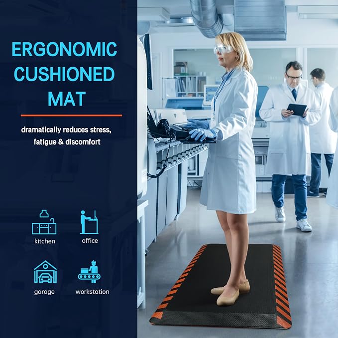 FEATOL Anti Fatigue Mat Industrial, Ergonomic Standing Floor Mat for Work for Stand -Safety Support for Leg & Back Pain(Orange Border, 20" x 59", 1PC)