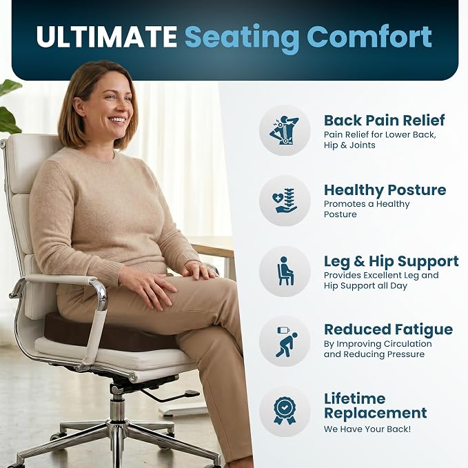 ComfiLife Extra Large Gel & Memory Foam Seat Cushion - Doctor Recommended Office Chair Cushion, Car Seat Cushion - Back & Sciatica Pain Relief - Wide Seat Cushion for Big & Tall (Brown)