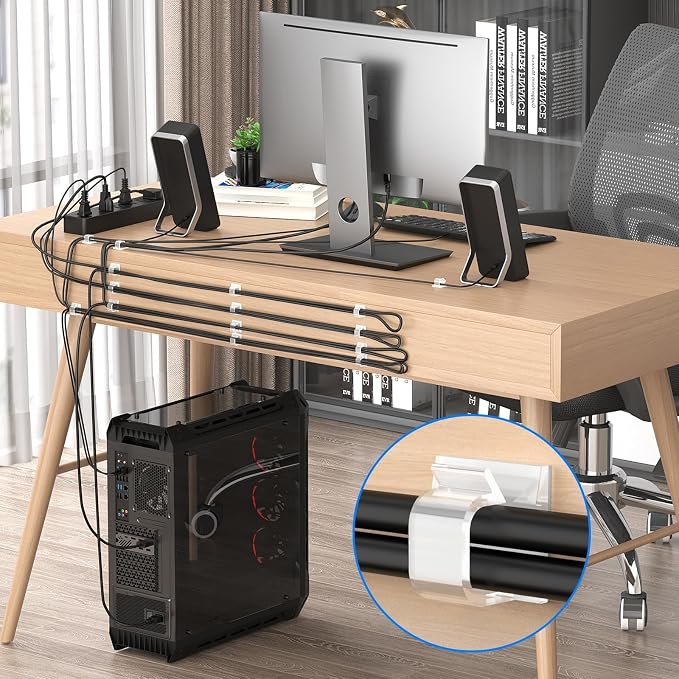 Large Cable Clips 40pcs with Strong Adhesive Tapes,Wire Holder Organizer Cord Management for Car, Office and Home (Clear- L06(40PCS))