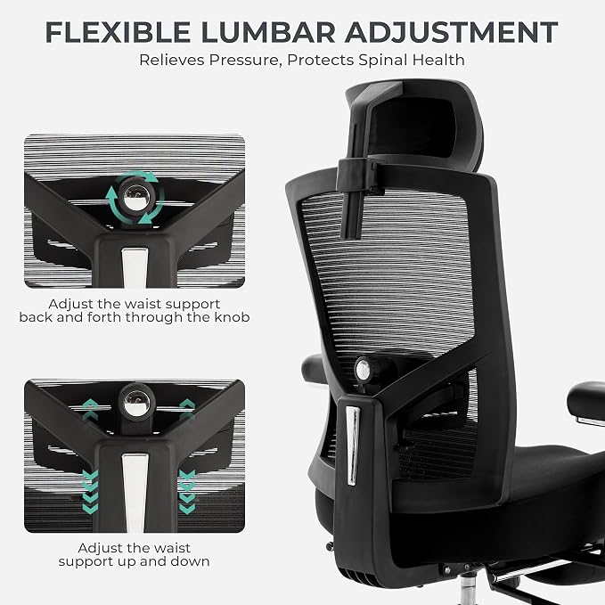 Big and Tall Office Chair 700lbs with Ergonomic W Wide Thick Seat Cushion, Oversized Mesh Desk Chair with Adjustable Lumbar for Heavy People, Computer Chair with 4D Armrest Headrest
