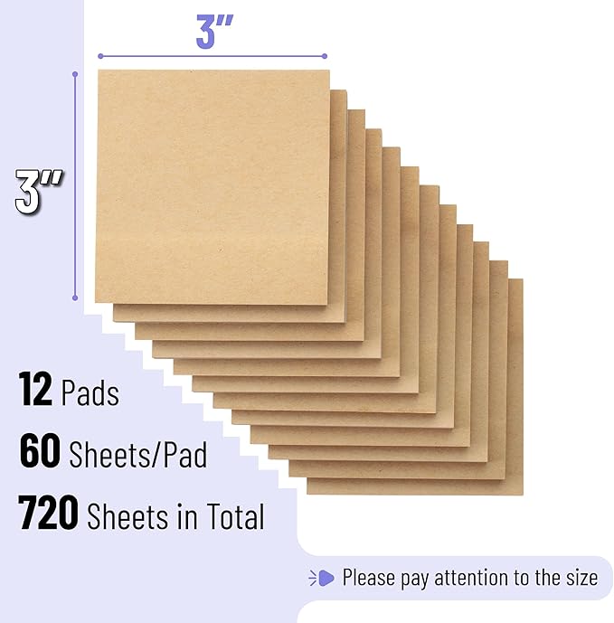 Mr. Pen- Kraft Sticky Notes, 3”x3”, 12 Pads, Self-Stick Note Pads, Brown, Craft Paper 3x3 Sticky Notes, Stocky Notes for Bible Journaling