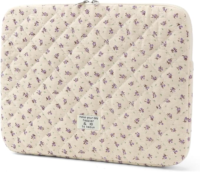 Puffy Laptop Sleeve 13-15.6 Inch Cute Quilted Laptop Protective Case Padded Floral Computer Sleeve for MacBook (A-Purple, 15 Inch)