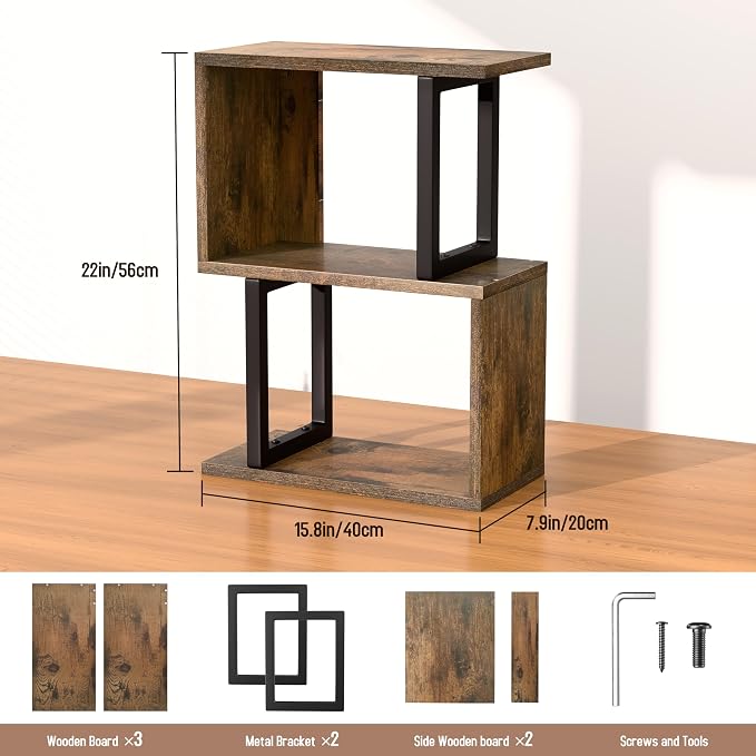 Desk Organizer & Desk Hutch Shelf, Wood, Rustic Brown | Dorm Desk Hutch, 3-Tier, Desktop Organizer Shelf Storage Unit, for Home, Dorm, Office