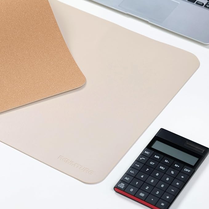 RENMTURE Desk Pad, Cork & PU Leather Desk Mat, Large Mouse pad, Non-Slip Desk Protector and Blotter, Waterproof Writing Pad, Desk Accessories and Organizers for Home Office (Apricot,36"x17")