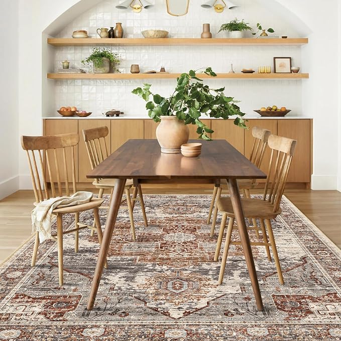 RUUGME Washable 5x7 Area Rugs - Large Rugs for Living Room Stain Resistant Carpet Vintage Rugs for Bedroom with Non Slip Backing Home Decor Floor Decoration Mat (5x7 Brick)
