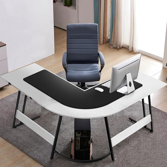 Cacoy L Shaped Computer Desk Pad, 35.4"x39.4" PU Leather Corner Desk Mat, Large L-Shaped Gaming Mouse Pad for Office and Home, Black