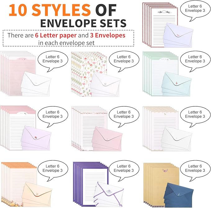 Zonon 90 Pieces Stationery Set with Envelopes Include 60 Letter Writing Paper 30 Envelopes and 48 Colorful Round Dot Decal for Letter Party Invitations Office School Supplies(Cute Style)