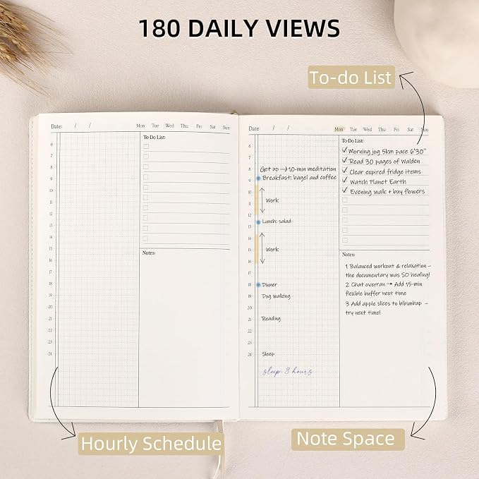 2026 Daily Planner - Undated Monthly & Daily Planner for 180 days Planning Your Success - Hourly Schedule, To Do List, and Notes for Productivity - Aesthetic, Academic, Stylish School or Office Supplies (Pink)
