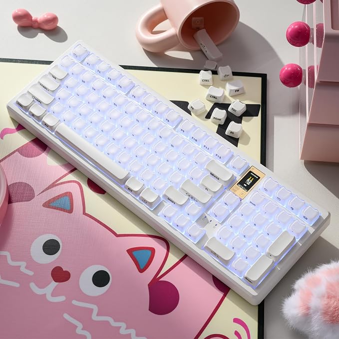 XVX Jelly Keycaps, MAO Profile Creamy White Double Shot Side-Printed Translucent 119 Keys Keycap Set, PC+ABS Keycaps for MX Switches, Fit 61/68/84/87/104/108 ANSI Mechanical Keyboards-Creamy White