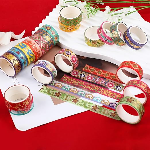 20 Rolls Gold Foil Floral Washi Tape Set Vintage Chinoiserie Decorative Tape Exotic Arts Masking Tapes for DIY Crafts Scrapbooking Bullet Journaling Planner Gift Wrapping