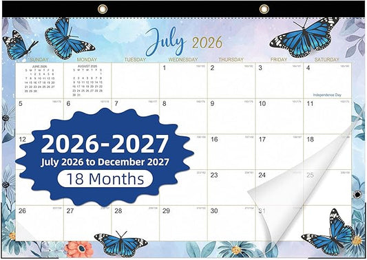 Tcamp Desk Calendar 2026-2027, Large Desktop/Wall Monthly Calendar (Jul. 2026 - Dec. 2027) 17'' x 12'' School Year Wall Desk Planner for Teacher Family School Office Supplies (Butterflies)