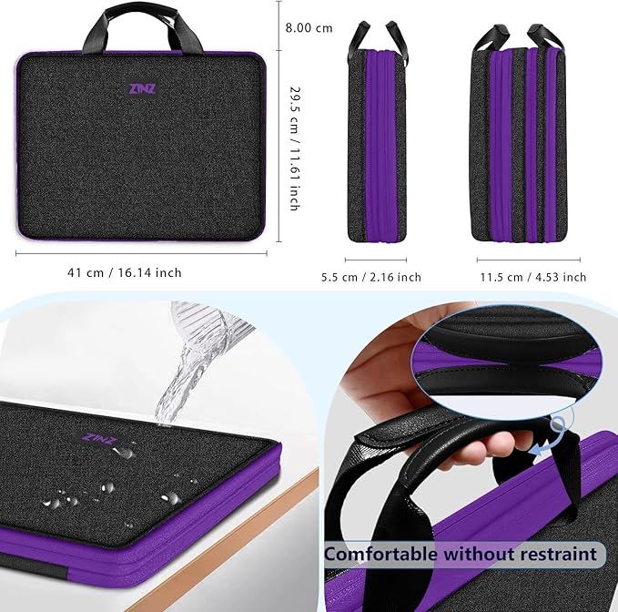 ZINZ Slim Expandable Laptop Case 15.6 Inch Sleeve Upgraded Protective Durable Recycled Carrying Case Compatible with MacBook 15" & 16" and Most 15" 15.6" 16" Notebook,BK01PU01