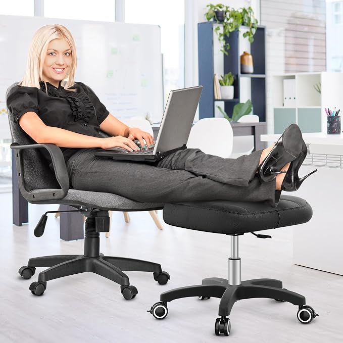 TASALON Adjustable Height Rolling Footrest Stool with Lockable 360° Wheels | Multi-use rest ottoman suitable for home, office workstation and video gaming scenarios
