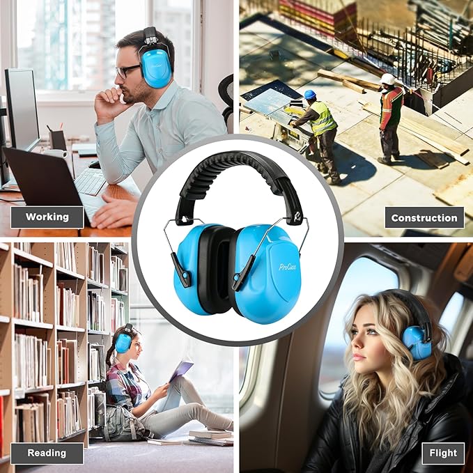 ProCase NRR 28dB Noise Reduction Ear Muffs, Foldable Adjustable Passive Noise Cancelling Headphones for Adults Kids Autism, Hearing Protection for Shooting, Construction, Mowing, Studying -Pure Blue
