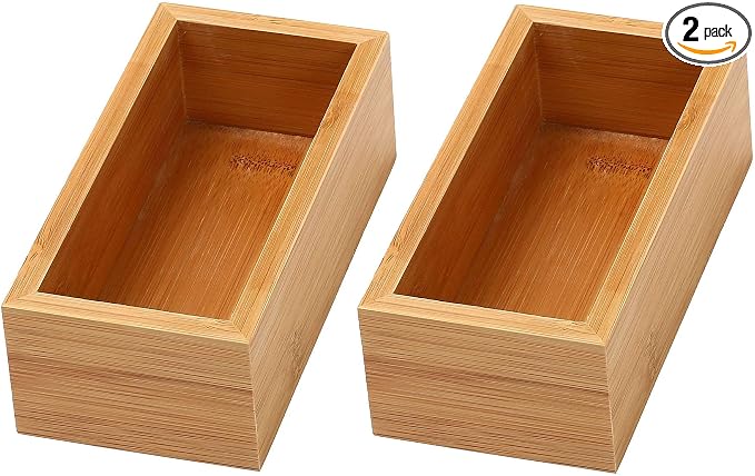 YBM HOME Bamboo Drawer Organizer Storage Box for Kitchen Drawer, Junk Drawer, Office, Bedroom, Children Room, Craft, Sewing, and Bathroom, 2 Pack 3x6x2 inch