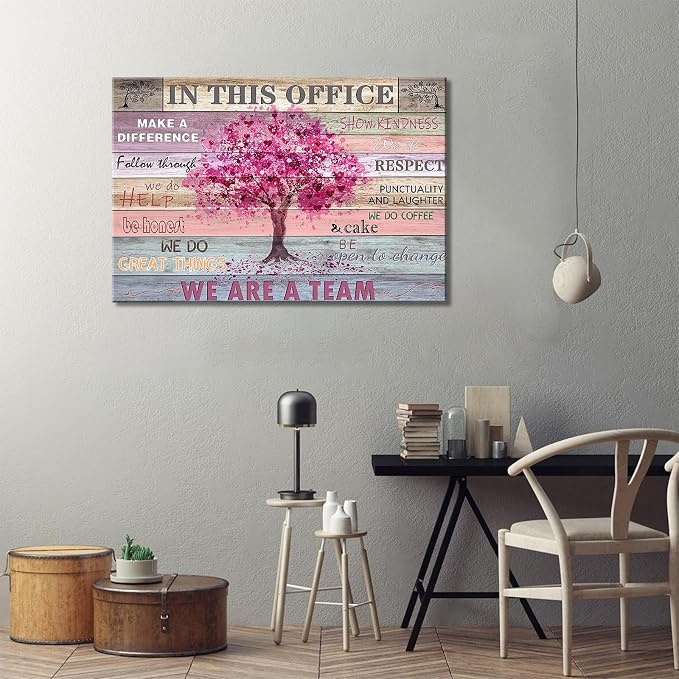 Office Wall Decor Inspirational Wall Art for Office Motivation Positive Quotes Wall Decor for Women Pink Tree Signs Picture Prints for Home 24x16in Framed