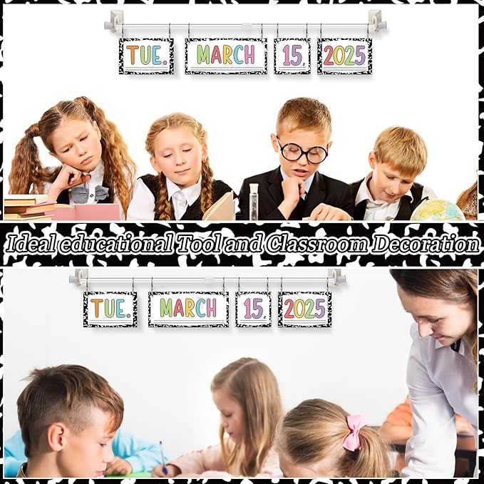 Composition Flip Calendar Bulletin Board Set Colorful Pastel Flip Calendar with Adjustable Holder 54 Date Cards for Classroom Home Decor Back to School Supplies