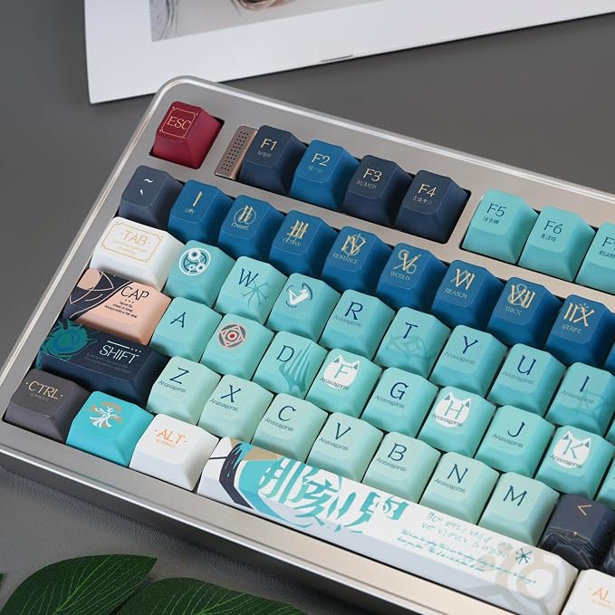 Custom PBT Keycaps，Japanese Anime Gradient Green Keycap Dye-Sublimation Cherry Profile Key caps Set Compatible with 60%/65%/75% Gateron Mechanical Gaming Keyboards