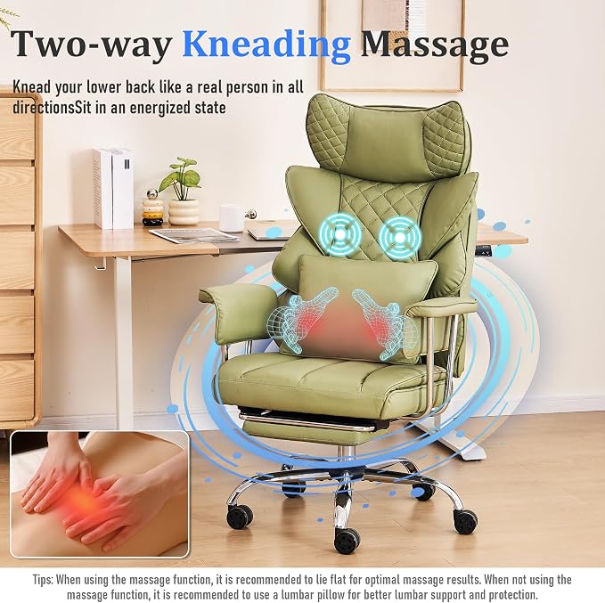 DYHOME 500 Lbs Kneading Massage Office Chair with Foot Rest Reclining Green | Ergonomic Computer Chair, High Back Thick Cushion, Big & Tall, Comfy Leather, Heavy Duty Home Executive