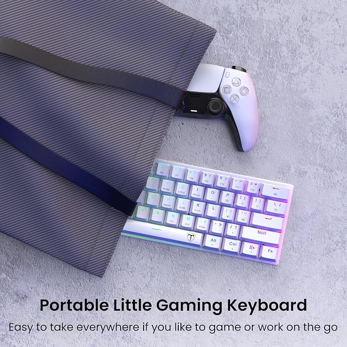 Portable 60% Mechanical Gaming Keyboard, Wired Ergonomic Keyboard with Red Switches,18 LED BacklitKeyboard,61 Keys Ultra-Compact Mini OfficeKeyboard for PC/Mac/Xbox,Easy to Carry On Trip-White