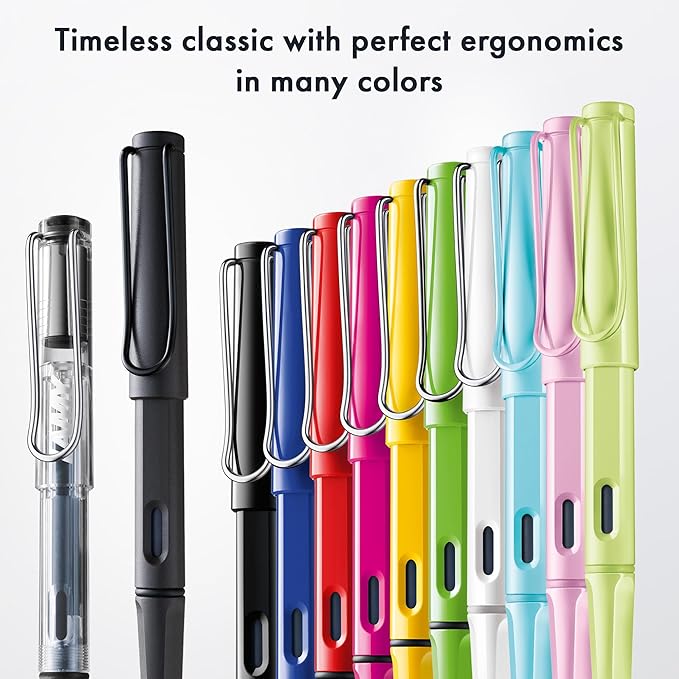 LAMY safari yellow - Fountain Pen with ergonomic grip & polished steel nib in size B - ideal for any Writing & Calligraphy - including LAMY T 10 blue cartridge - Right-Handed
