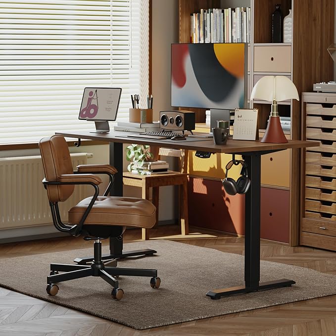 Agilestic Electric Standing Desk, 63 x 24 Inches Height Adjustable Desk, Sit Stand up for Work Office Home, Ergonomic Rising Computer Table with Memory Preset, Dark Walnut