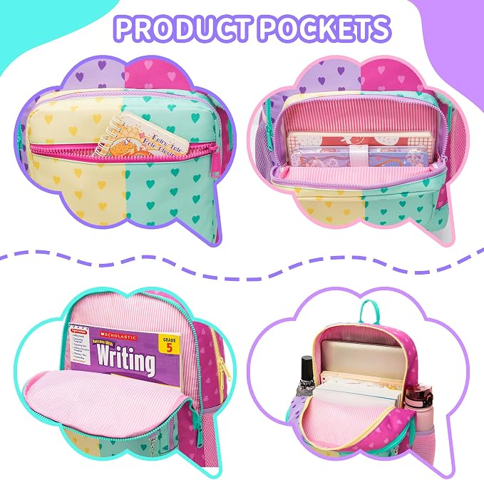 School Backpack for Girls,Kids Backpack with Lunch Box,Lightweight Elementary Bookbag for Girls, Cute Backpacks for School & Travel
