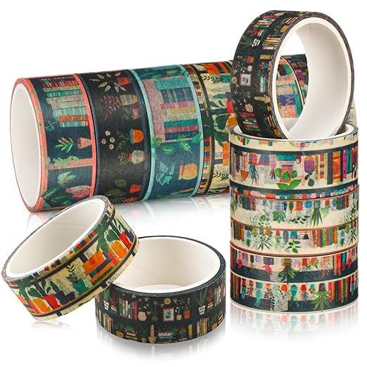 24 Rolls Book Washi Tape Gifts Bulk Back to School Bookcase Vintage Washi Tape Stickers for Journaling DIY Crafting Wrapping Gifts Scrapbook Planner for Book Lovers Students Readers Teachers
