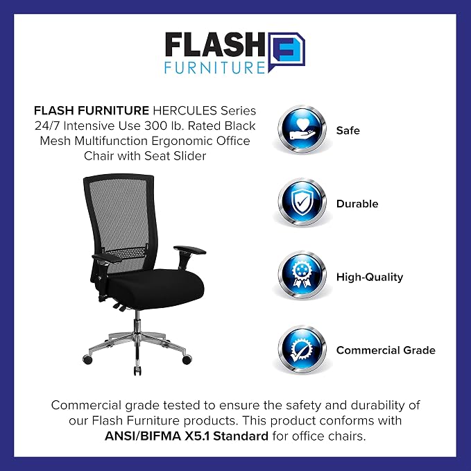 Flash Furniture HERCULES Series 24/7 Intensive Use 300 lb. Rated Black Mesh Multifunction Ergonomic Office Chair with Seat Slider