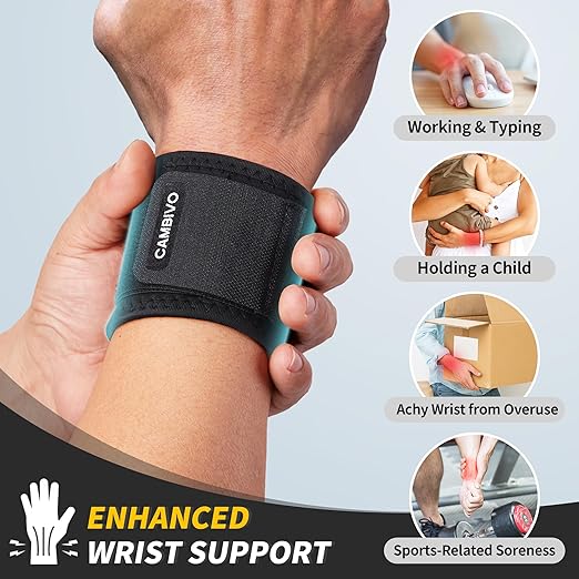 CAMBIVO Wrist Brace 2 Pack, Adjustable Compression Wrist Support for Carpal Tunnel, Tendonitis Pain Relief, Wrist Wraps for Weightlifting, Gym Fitness, Sleeping Night Support, Men Women