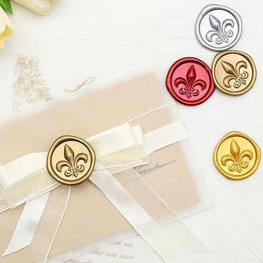 SWANGSA 3D Fleur de Lis Wax Seal Stamp with 200pcs Sealing Wax Beads, Great for Embellishment of Wedding Invitations, Wine Packages, Gift Wraps