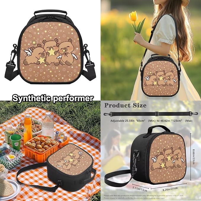 WELLFLYHOM Capybara Stars Bookbag for Girls 8-12 4 PCS School Backpack Set Kids Book Bag with Lunch Box Pencil Case Water Bottle Sleeve Back to School Supplies Gift for Kids