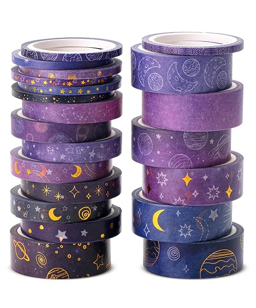 Mr. Pen- Washi Tape Set, 21 Rolls, Assorted Sizes, 5.5 Yards/Roll | Washi Tape for Scrapbook, Arts, Crafts, Journals and Planners, Outer Space Design
