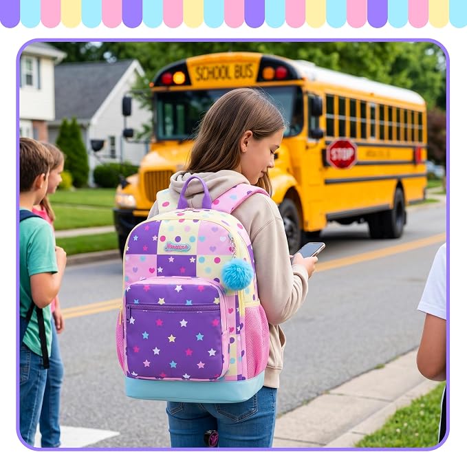 Kids Backpack for Girls 6-8,Girls Backpack for School,Kids Bookbag with Lunch Box,Pink Bookbag for Elementary Girl with Padded Straps