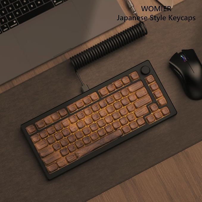 Womier PBT Keycaps - MOA Keycaps for Mechanical Keyboard 60 65 75 Percent, Wood Dye-Sublimation Japanese Custom Keyboard Key Cap Set for Cherry MX, Walnut