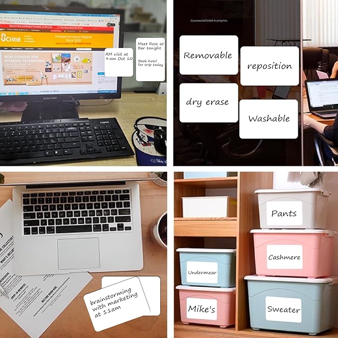 SVNOOC Reusables Labels for Storage Bins 4x6 in, Sticks Securely and Removes Cleanly, Multi-Use Dry Erase Stickers for Whiteboard/Desk/Refrigerator/Home/Office/Classroom (6 Pack), Dry Erase Sheets