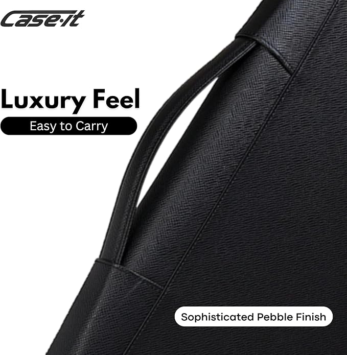 Case-it Executive Zipper Padfolio with Removable 3-Ring Binder and Letter Size Writing Pad, Pebbled Faux Leather Black (PAD-40) (Pack of 6)
