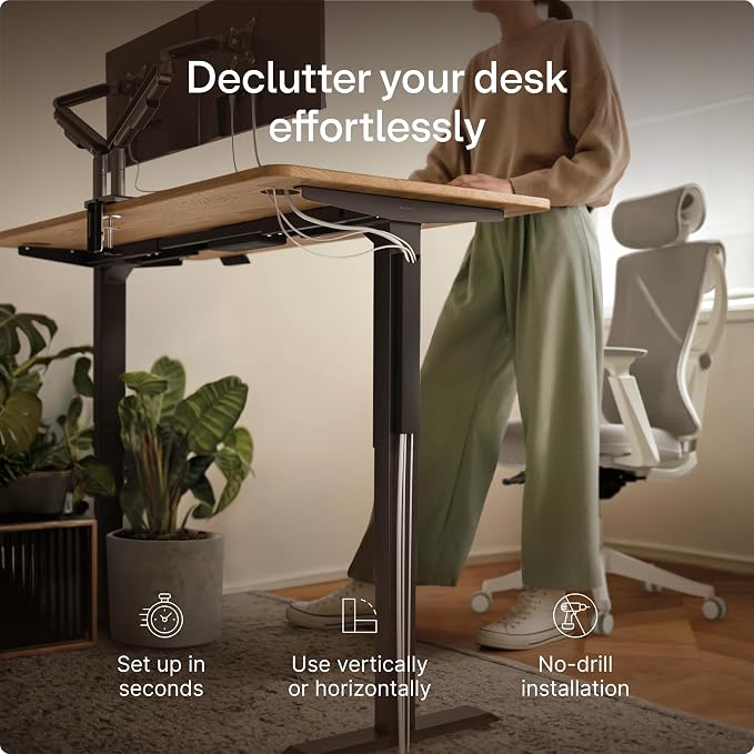 Desktronic Magnetic Cable Management Tray — No Drill Under Desk Cord Organizer, Holds 10 Cables, Reinforced Steel Cable Holder for Home Office, Gaming Setup & Sit-Stand Desks