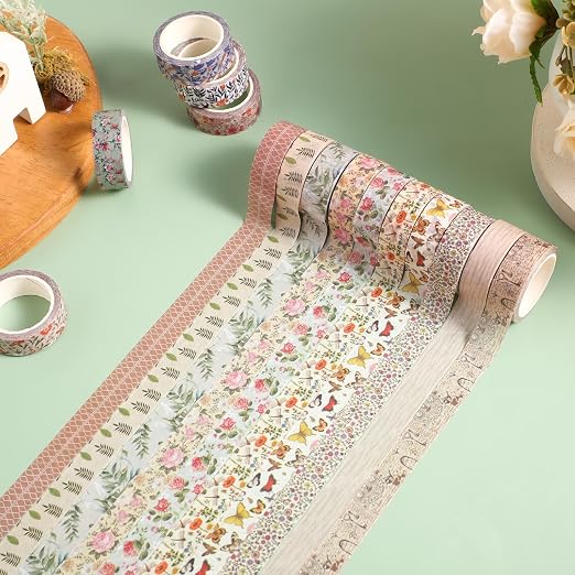 TaoBary 33 Rolls Washi Tape Set, 15 mm Holiday Washi Tape Set Seasonal Plaid Bohemian Colorful Vintage Cute for Card Wrapping Craft(Vintage Style)