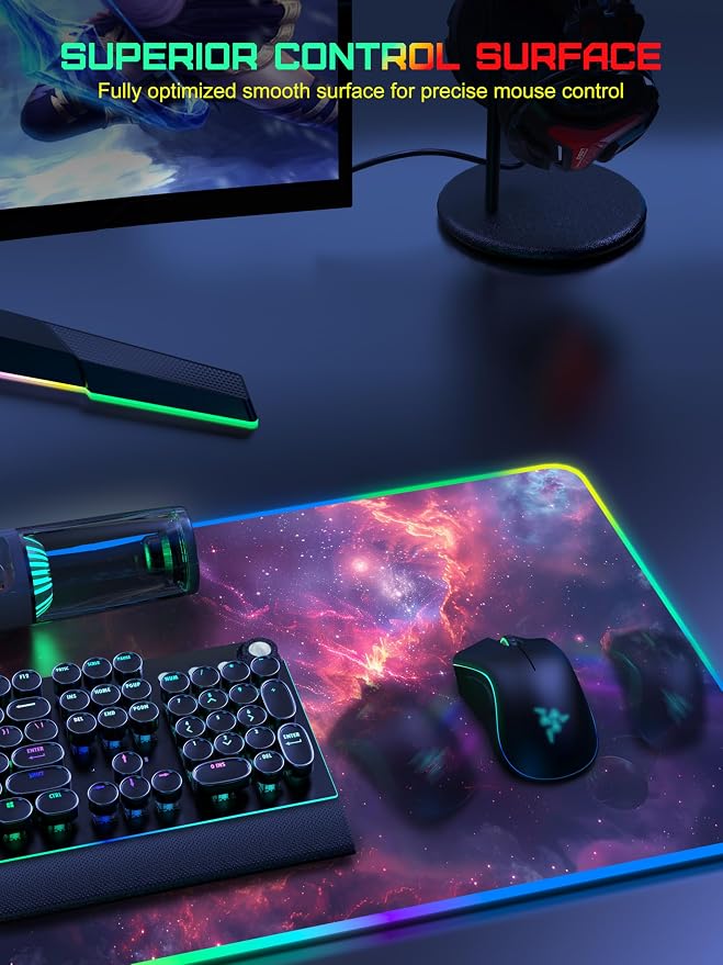 TopMade Wireless Charging Mouse Pad, RGB Gaming Mousepad Home Office Desk Pad, 31.5” x 15.8” Large Desk Mat, Waterproof Keyboard Pad, Red Nebula (Includes 20W PD Power Adapter & 6.56ft Woven Cable)