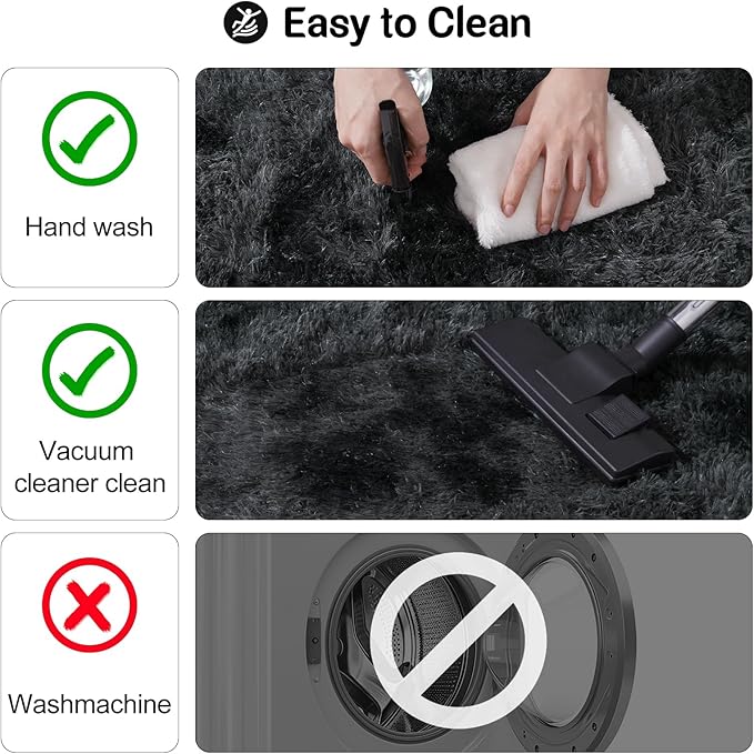 9x12 Area Rug for Living Room, Soft Fluffy Rug for Bedroom Shag Shaggy Large Carpet Black Grey, Fuzzy Plush Modern Carpet for Dorm Office Kid Room Home Decor (9ft x 12ft, Tie-Dyed Black Grey)