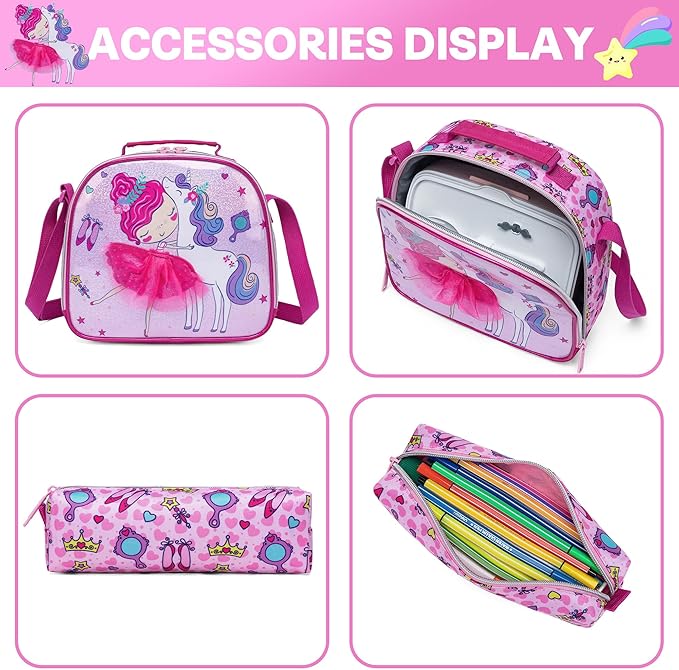 Meetbelify Backpacks for Girls School Bag Cute Girls Backpacks Ages 8-10 with Lunch Box Pencil Case Kids Bookbag Set Travel Backpack for Elementary Students Backpack to School Supplies